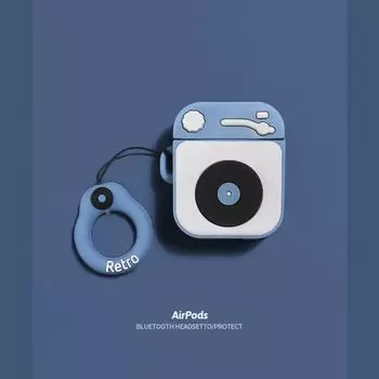 Applicable to New Arrival Airpods3 Earphone Case Retro Radio Apple Pro Protective Case 1/2 Bluetooth Earphone Cover Dark blue + ring [airpods1/2]]