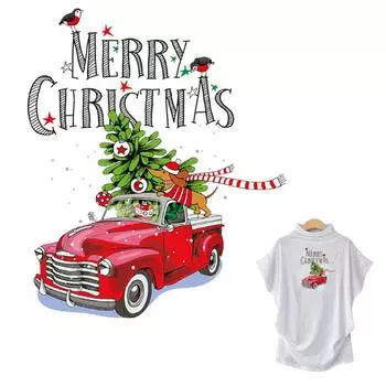 Аппликации для одежды, рождественская машина с деревьями, футболка, украшение для джинсов, новые моющиеся переводные картинки «сделай сам», для одежды 6.7x8 cm