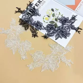 Аппликация из цветка ручной работы, кружевная ткань, аппликация из ткани, аксессуары для одежды, нашивка из ткани, пошив одежды чёрный