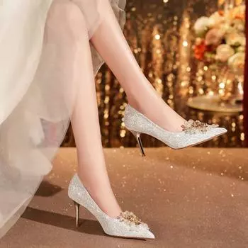 Аппликация из стразов, изысканные свадебные туфли на шпильках, высокие каблуки, женская свадебная банкетная обувь, расширенный смысл, новые туфли для женщин 34