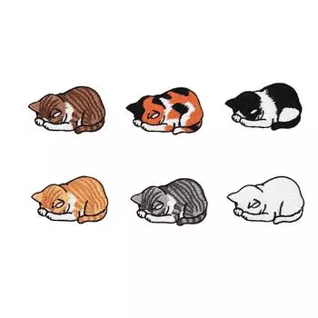 Аппликация на липучке с изображением животных, прикрепляемая термоклеем, стильная вышивка (Спящий кот - набор из 6 предметов)