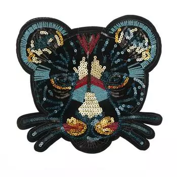 Аппликация с вышитыми пайетками в виде головы леопарда, нашивка своими руками