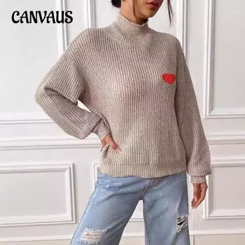 Аппликация с вышивкой «Любовь» для женщин больших размеров, полувысокий воротник, свитер, осенне-зимний нижний свитер S абрикосовый