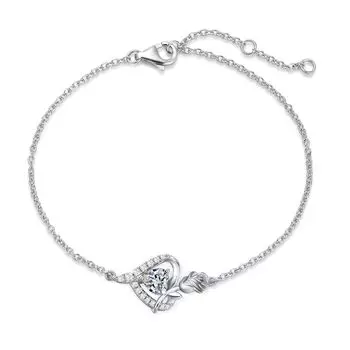 Апрель AAAAA Grade Rose Platinum Silver White Return поставляется с принадлежностями для подарочной упаковки Женский браслет, камень, соответствующий месяцу рождения, цирконий, мотив, позолоченный, 925, день,