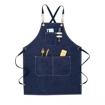 Apron Pocket Detachable Straps Waterproof Cotton Canvas Comfortable Pinafore for Restaurant Navy темно-синий