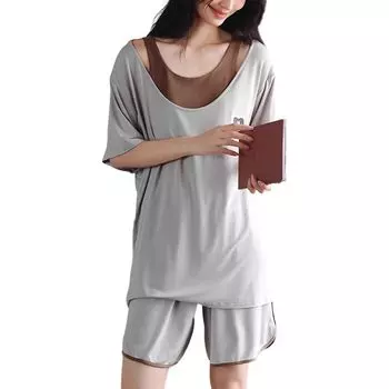 AQRTPXU Pajama Set Sleeve Shirt Padded Top and Bottom Easy to Put On and Take Perfect for Outings and Summer Women s 2-Piece (Short + Shorts) Set,