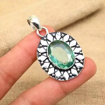Aqua Apatite Gemstone Handmade 925 Solid Sterling Silver Gift For Wedding Jewelry Pendant
