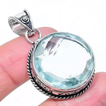 Aqua Apatite Gemstone Handmade 925 Sterling Silver Jewelry Pendant 1.73 L8W38