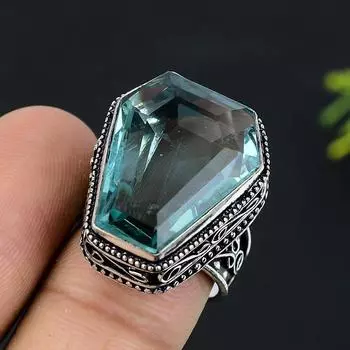 Aqua Apatite Gemstone Handmade 925 Sterling Silver Jewelry Ring Size 8 P5D02