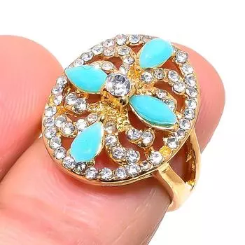 Aqua Chalcedony, Cubic Zirconia Handmade Jewelry Ring Size 5.5 Z1U82