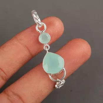 Aqua Chalcedony Gemstone 925 Sterling Silver Boho Jewelry Handmade Pendant 2.00 PP-5-15