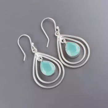 Aqua Chalcedony Gemstone 925 Sterling Silver Handcrafted Jewelry Earrings 2.00 EE-34-18