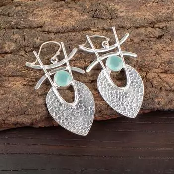 Aqua Chalcedony Gemstone 925 Sterling Silver Handmade Earrings 1.78 For Women EE-64-39