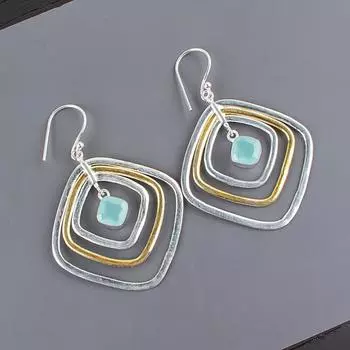 Aqua Chalcedony Gemstone 925 Sterling Silver Handmade Jewelry Earrings 2.44 EE-70-16