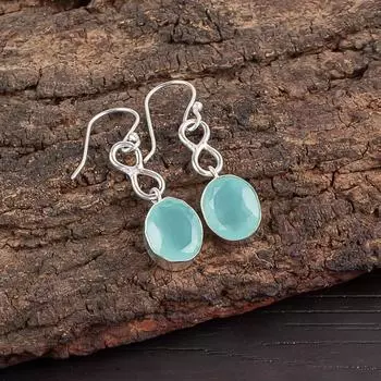 Aqua Chalcedony Gemstone 925 Sterling Silver Handmade Jewelry Earrings 1.60 EE-12-14