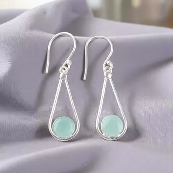Aqua Chalcedony Gemstone 925 Sterling Silver Jewelry Handcrafted Earrings 1.76 EE-126-12