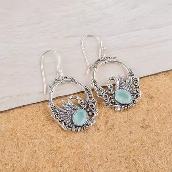 Aqua Chalcedony Gemstone 925 Sterling Silver Jewelry Drop/Dangle Earrings 1.64 CE-2-3