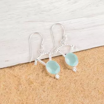 Aqua Chalcedony Gemstone 925 Sterling Silver Jewelry Earrings 1.50 Gift For Mom EE-51-14
