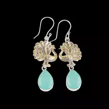 Aqua Chalcedony Gemstone 925 Sterling Silver Jewelry Handcrafted Earrings 2.20 EE-44-17
