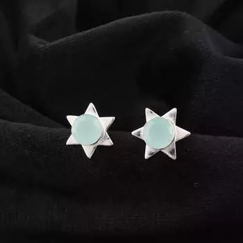 Aqua Chalcedony Gemstone 925 Sterling Silver Jewelry Handmade Stud Earring 0.44 EE-175-21