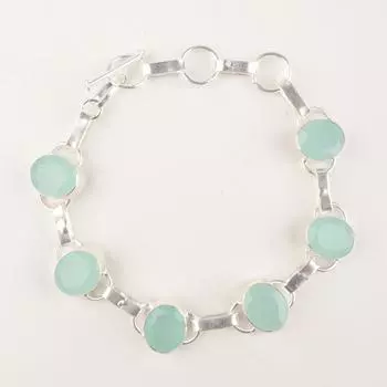 Aqua Chalcedony Gemstone 925 Sterling Silver Jewelry Handmade Women Bracelet 9 RB-6-13