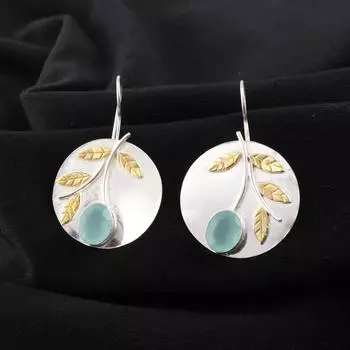 Aqua Chalcedony Gemstone 925 Sterling Silver Jewelry Handmade Earrings 1.73 EE-176-9