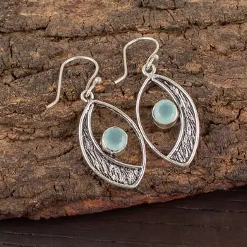 Aqua Chalcedony Gemstone 925 Sterling Silver Jewelry Handcrafted Earrings 1.60 EE-61-17