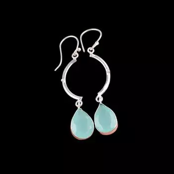 Aqua Chalcedony Gemstone 925 Sterling Silver Jewelry Handcrafted Earrings 2.60 EE-43-17