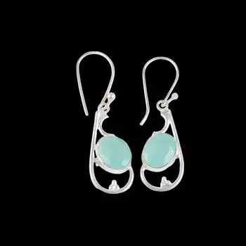 Aqua Chalcedony Gemstone 925 Sterling Silver Jewelry Handcrafted Earrings 1.60 EE-49-14