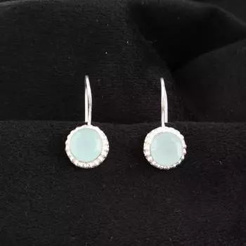 Aqua Chalcedony Gemstone 925 Sterling Silver Jewelry Handcrafted Earrings 0.93 EE-177-18