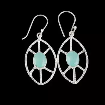 Aqua Chalcedony Gemstone 925 Sterling Silver Jewelry Handcrafted Earrings 2.00 EE-48-14