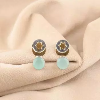 Aqua Chalcedony Gemstone 925 Sterling Silver Jewelry Statement Stud Earrings0.8 EE-141-16