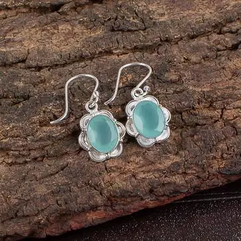 Aqua Chalcedony Gemstone 925 Sterling Silver Jewelry Handmade Earrings 1.30 EE-11-14