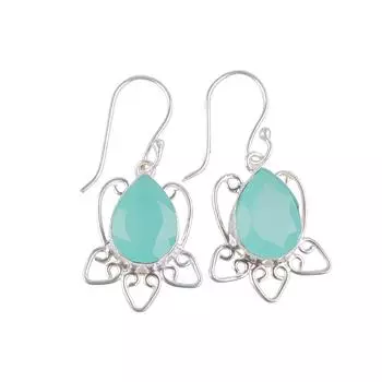 Aqua Chalcedony Gemstone 925 Sterling Silver Lovely Jewelry Earrings For Mother EE-40-17