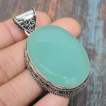 Aqua Chalcedony Gemstone Solid 925 Sterling Silver Ювелирная подвеска ручной работы 2.17 Inches циан