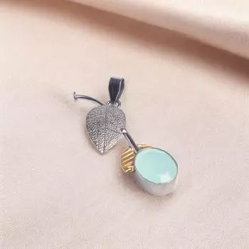 Aqua Chalcedony Pendant 925 Stamped Silver Gemstone Jewelry March Birthstone PP-55-19