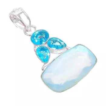 Aqua Mystic Topaz, Blue Topaz 925 Sterling Silver Jewelry Pendant 2.1 AH-3326 2.17 белый