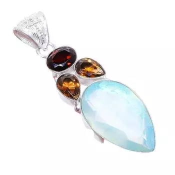 Aqua Mystic Topaz, Smokey Gemstone 925 Sterling Silver Jewelry Pendant 2.5 AH-3312 2.17 белый