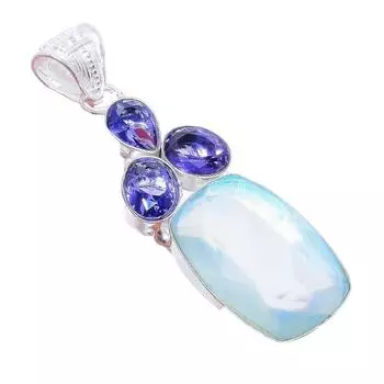 Aqua Mystic Topaz, Tanzanite 925 Sterling Silver Jewelry Pendant 2.4 AH-3322 2.17 белый