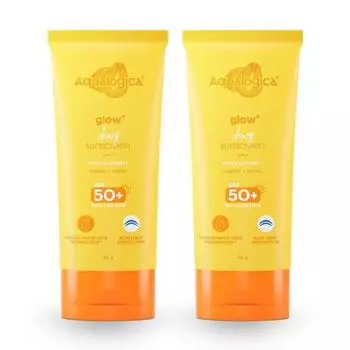 Aqualogica Glow+ Dewy Легкий и увлажняющий солнцезащитный крем для всех типов кожи с SPF 50+ и Pa++++ для защиты от UVA/B и синего света Упаковка из 2 шт.