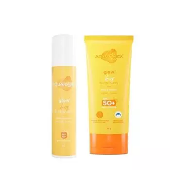 Aqualogica Glow+ Dewy Sunscreen для всех типов кожи с папайей и витамином C с SPF 50 и Pa++++ - 50 г + 80 г, упаковка 1 шт.