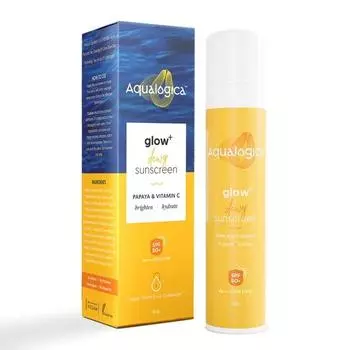 Aqualogica Glow+ Dewy Sunscreen SPF 50 PA++++ | Для жирной кожи | Защита от UVA/B и синего света для мужчин и женщин | Без отдушек | 50 г
