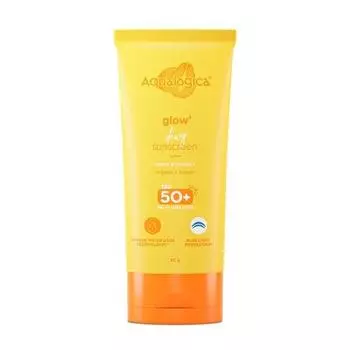 Aqualogica Glow+ Dewy Sunscreen SPF 50 PA++++ | Для жирной кожи | Защита от UVA/B и синего света для мужчин и женщин | Без отдушек | 80 г