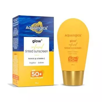 Aqualogica Glow+ Infused Tinted Sunscreen для всех типов кожи Spf 50+ Pa++++ с папайей и витамином C | Защита от UVA/B | 50 г, упаковка из 1 шт.