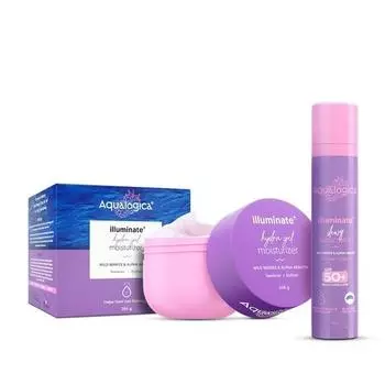 Aqualogica ILLUMINATE+ PROTECT & HYDRATE KIT | Солнцезащитный крем Illuminate+ Dewy SPF 50+ PA++++ (50 г) + Illuminate+ Увлажняющий гель Hydra (200г)