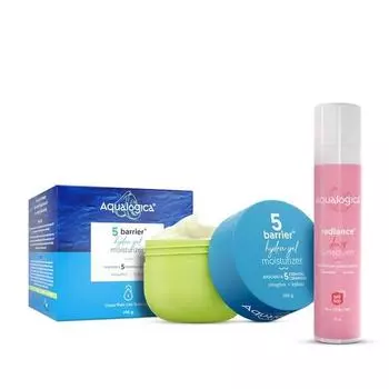 Aqualogica Radiance + Dewy Sunscreen 50 г + 5 Barrier + Hydra Gel Moisturizer с авокадо и 5 Essential Ceramides - 200 г | SPF 50+ PA+++ для UVA/B