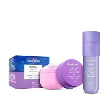 Aqualogica VANILLA MIST & ILLUMINATE MOISTURIZER DUO|Refresh+ Sun Kissed Vanilla Perfume Body Mist (150 мл) + Осветляющий + Увлажняющий гель Hydra