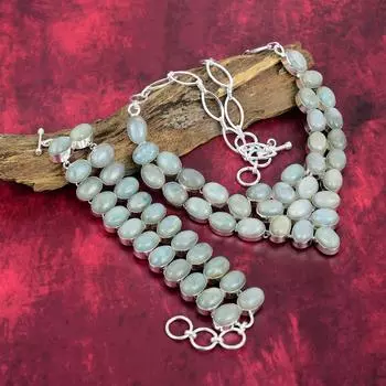 Браслет с аквамарином, ювелирные изделия из серебра 925 пробы с драгоценными камнями, ожерелье ручной работы, потрясающие ювелирные изделия, комплект ювелирных изделий из браслета и ожерелья в подарок для нее Adjustable With 8 -18 синий