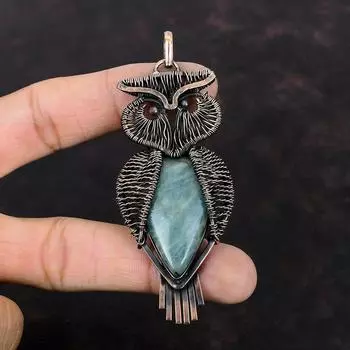 Aquamarine Pendant Copper Wire Wrapped Pendant Gemstone Copper Jewelry Handmade Boho Pendant Owl Pendant Aquamarine Jewelry Engagement Gift
