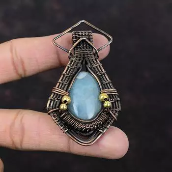 Aquamarine Pendant Copper Wire Wrapped Pendant Handmade Pendant Copper Jewelry Gemstone Pendant Wire Wrapped Aquamarine Jewelry Gift For Him